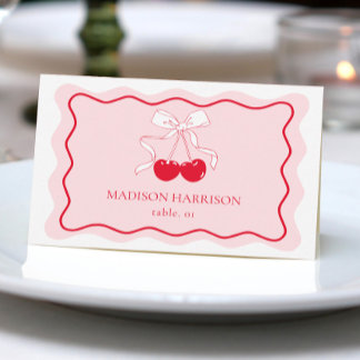 Cherry Bow Rood Roze Trouwnaam Plaats Kaart DIY