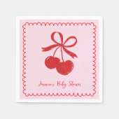 Cherry Bow Roze & Rode Hand getrokken Baby shower Servet (Voorkant)