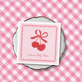 Cherry Bow Roze & Rode Hand getrokken Baby shower Servet