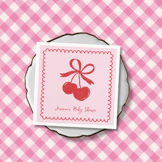 Cherry Bow Roze & Rode Hand getrokken Baby shower Servet