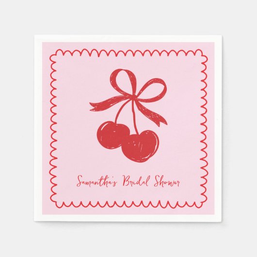 Cherry Bow Roze & Rode Hand getrokken Vrijgezellen Servet (Voorkant)