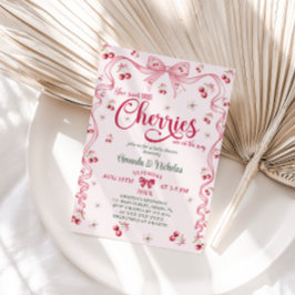 Cherry Bow Twin Girls Baby shower Kaart