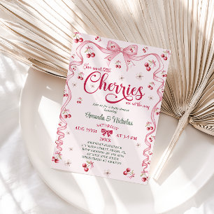 Cherry Bow Twin Girls Baby shower Kaart