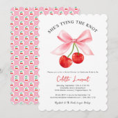 Cherry Bow Tying the Knot Scalloped Vrijgezellenfe Kaart (Voorkant / Achterkant)