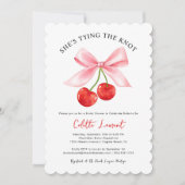 Cherry Bow Tying the Knot Scalloped Vrijgezellenfe Kaart (Voorkant)