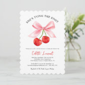 Cherry Bow Tying the Knot Scalloped Vrijgezellenfe Kaart (Staand voorkant)
