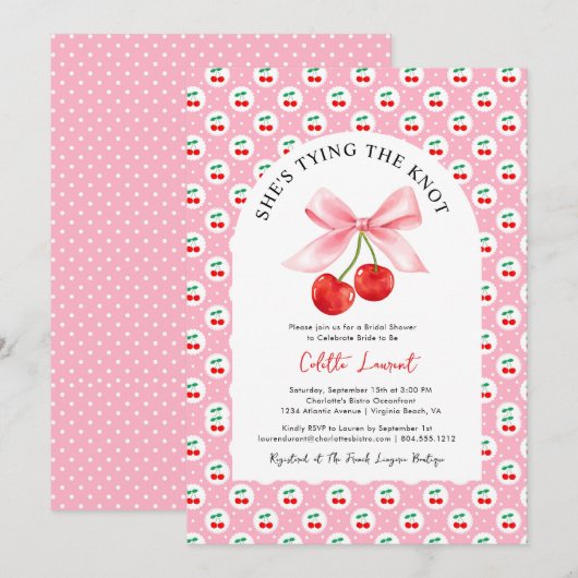 Cherry Bow Tying the Knot Vrijgezellenfeest Kaart (Voorkant / Achterkant)
