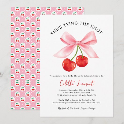 Cherry Bow Tying the Knot Vrijgezellenfeest Kaart (Voorkant / Achterkant)