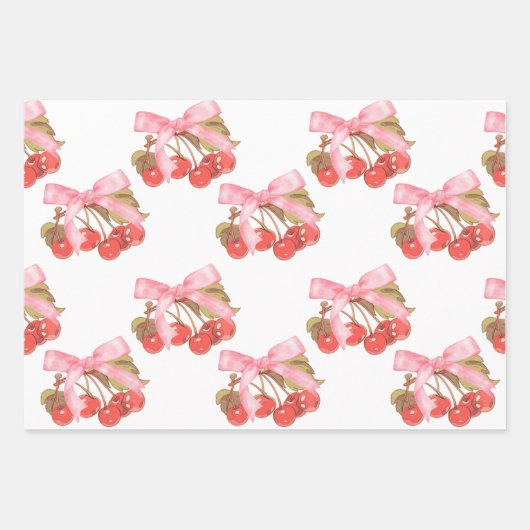 Cherry Bows Wrapping Paper Sheet Set van 3 (Voorkant)
