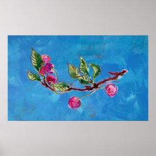 Cherry Branch op blauw 1 Poster