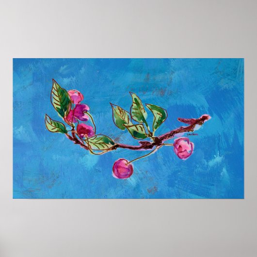 Cherry Branch op blauw 1 Poster (Voorkant)