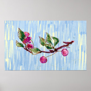 Cherry Branch op blauw Poster