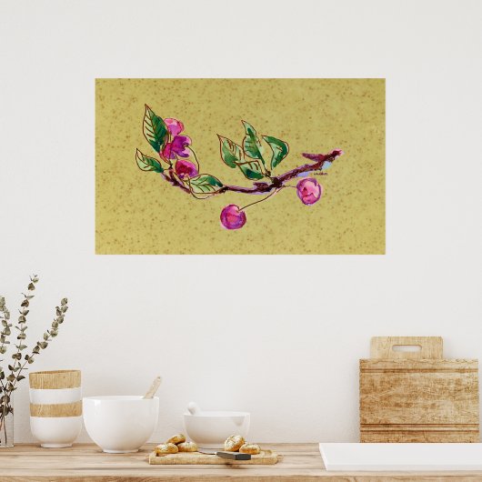 Cherry Branch op geel Poster (Keuken)
