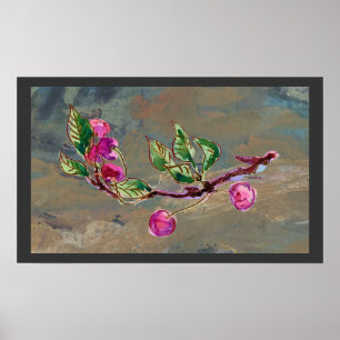 Cherry Branch op grijs 1 Poster