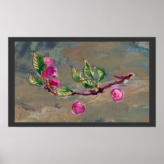 Cherry Branch op grijs 1 Poster (Voorkant)