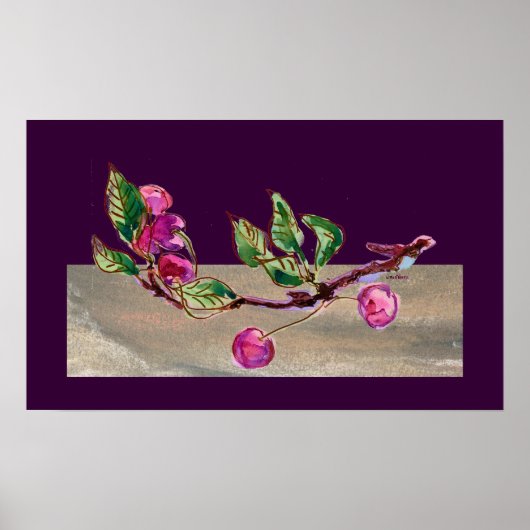 Cherry Branch op paars Poster (Voorkant)