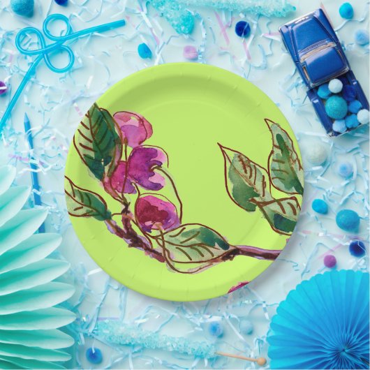 Cherry Branch over Groen door Linandara Papieren Bordje (Feest)