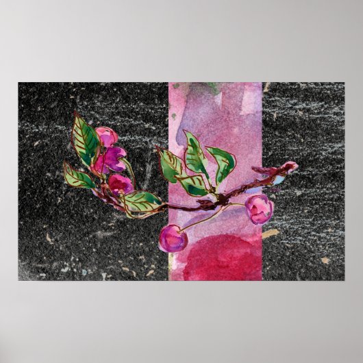 Cherry Branch, rood en zwart Poster (Voorkant)