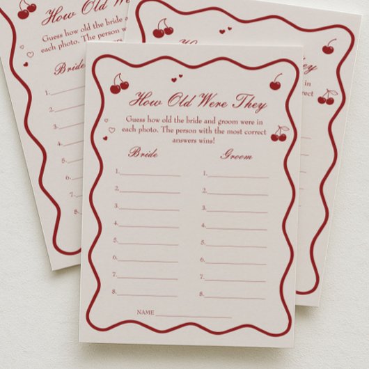 Cherry Bridal Shower Age Guessing Game Card Kaart