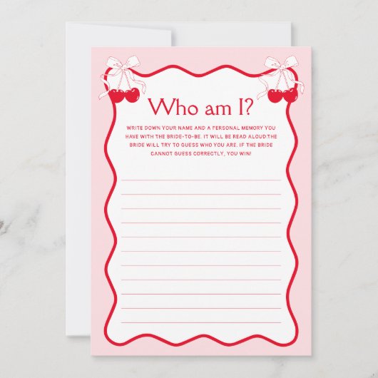 Cherry Bridal Shower Guess Who Am I Game Card Kaart (Voorkant)