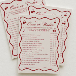 Cherry Bridal Shower Over or Under Game Card Kaart