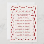 Cherry Bridal Shower Would She Rather Game Card Kaart (Voorkant)