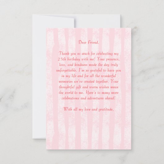 Cherry cake roze coquette boog verjaardagsfeestje bedankkaart (Achterkant)