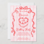 Cherry cake roze coquette boog verjaardagsfeestje kaart (Voorkant)