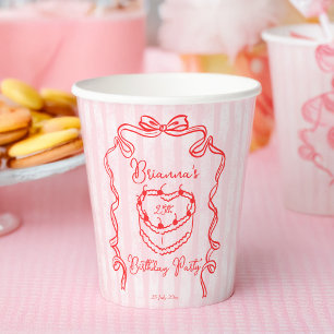 Cherry cake roze coquette boog verjaardagsfeestje papieren bekers