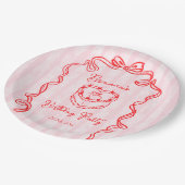 Cherry cake roze coquette boog verjaardagsfeestje papieren bordje (Gekanteld)