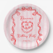 Cherry cake roze coquette boog verjaardagsfeestje papieren bordje (Voorkant)