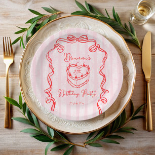 Cherry cake roze coquette boog verjaardagsfeestje papieren bordje