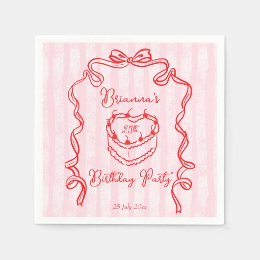 Cherry cake roze coquette boog verjaardagsfeestje servet (Voorkant)