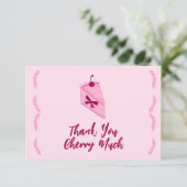 Cherry Cake Roze Plissé Bruiloftsontvangst Bedankkaart (Staand voorkant)
