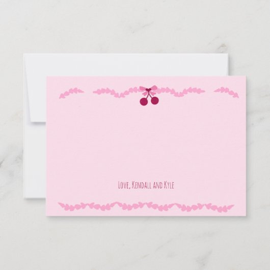 Cherry Cake Roze Plissé Bruiloftsontvangst Bedankkaart (Achterkant)