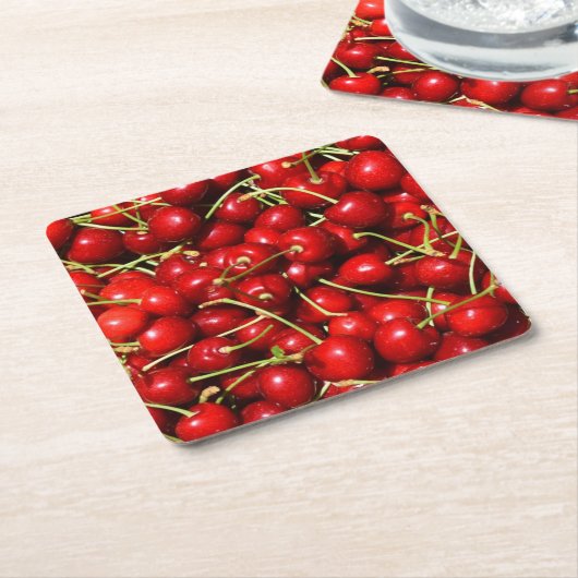 Cherry Cherries Red Kartonnen Onderzetters (Schuin)