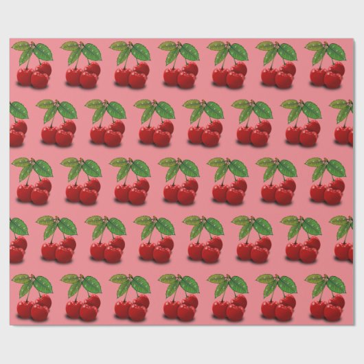 Cherry Cherry Print Retro  Gift Wrapping Cadeaupapier (Vlak)