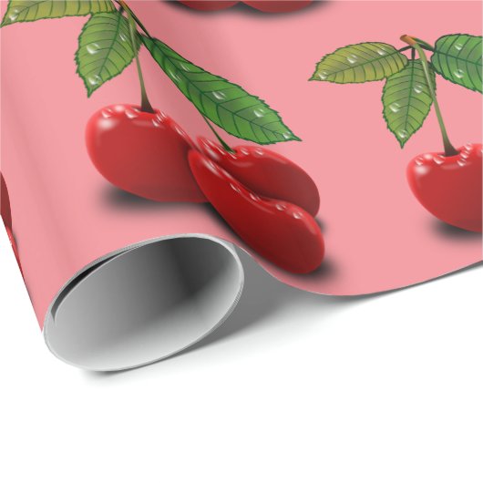 Cherry Cherry Print Retro  Gift Wrapping Cadeaupapier (Rol Hoek)