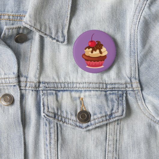 Cherry Chocolate Top Cupcake Button Badge (In situ)