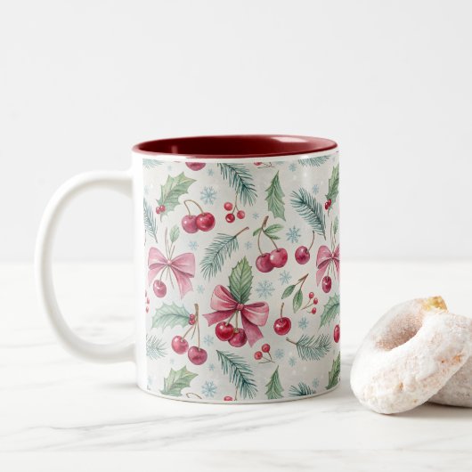 Cherry Christmas Tweekleurige Koffiemok (Met donut)