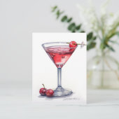 Cherry Cocktail Art Briefkaart (Staand voorkant)