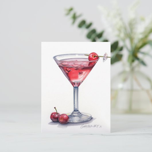 Cherry Cocktail Art Briefkaart (Staand voorkant)