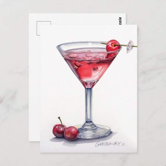 Cherry Cocktail Art Briefkaart (Voorkant / Achterkant)