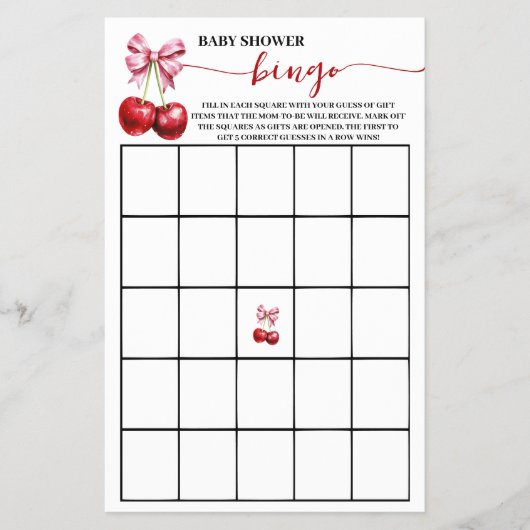 Cherry Coquette Baby shower Bingo Game Kaart Flyer (Voorkant)