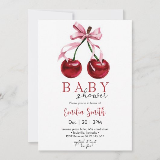 Cherry Coquette Baby shower Kaart (Voorkant)