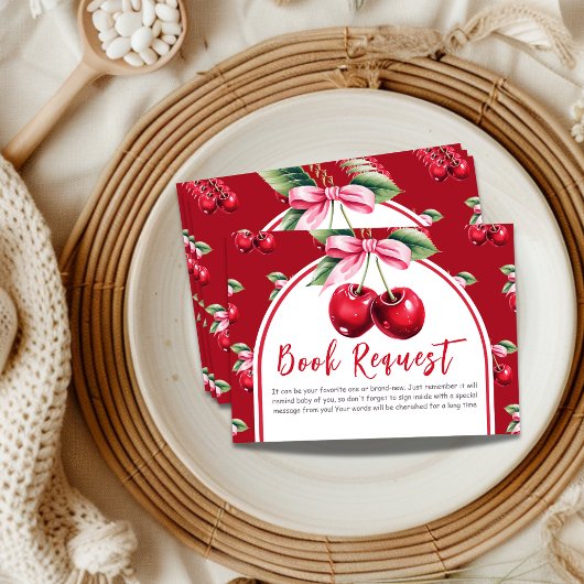 Cherry Coquette Bow Girl Baby shower Boek Verzoek Informatiekaartje