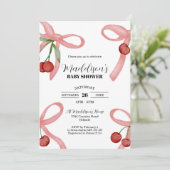 Cherry Coquette Bows Baby shower Uitnodiging (Staand voorkant)