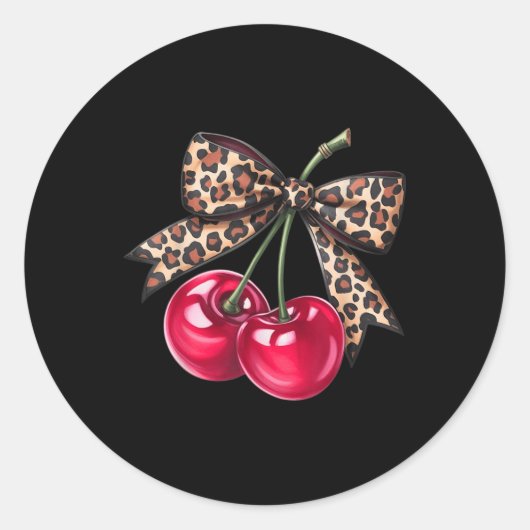 Cherry Coquette Esthetisch met Leopard Bow T-shirt Ronde Sticker (Voorkant)