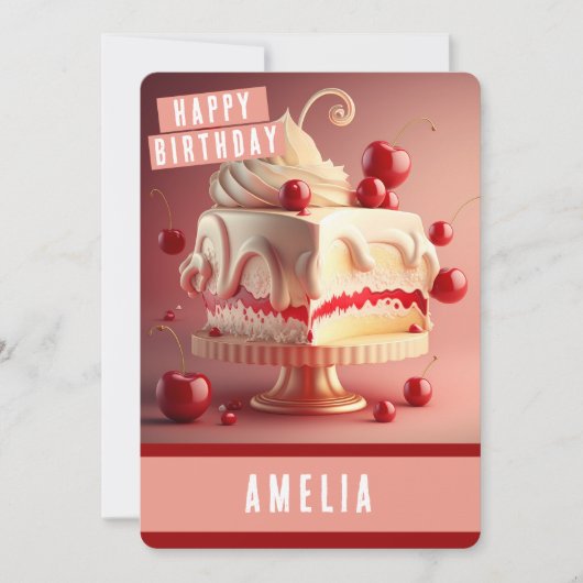 Cherry Cream Cake Verjaardag Kaart (Voorkant)