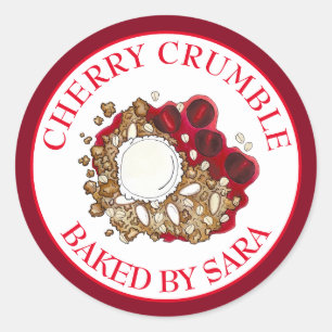 Cherry Crumble Cobbler Zelfgemaakt Gebakken door Ronde Sticker